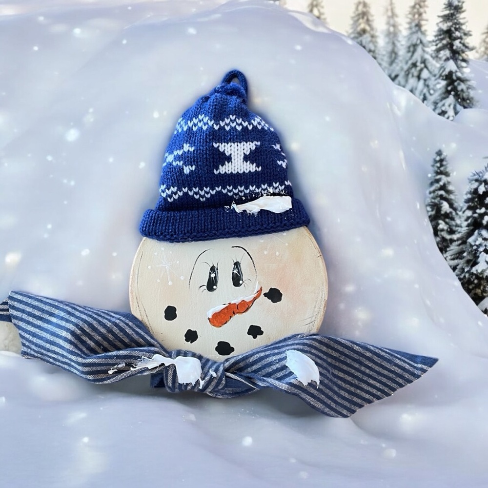 Handcrafted and painted Snowman Ornament.Handmade by me for you.